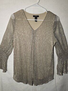Alfani sheer gold womens top Petitie Large Shimmer light Vintage Elegant